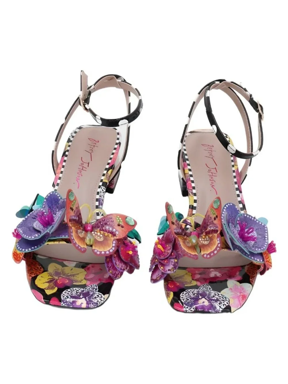 Betsey Johnson Maranda Black Multi Floral Butterfly Applique Block Sz 6.5M